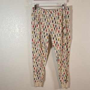 Hanna Andersson Cream Christmas Lights Jogger PJ Pants Organic Cotton Size XL